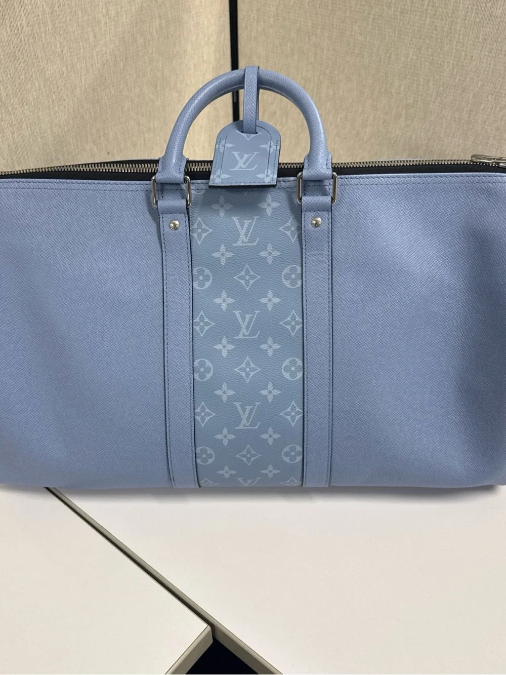 Louis Vuitton Keepall Bandouliere 50 Blue Taigarama Leather Bag Unisex